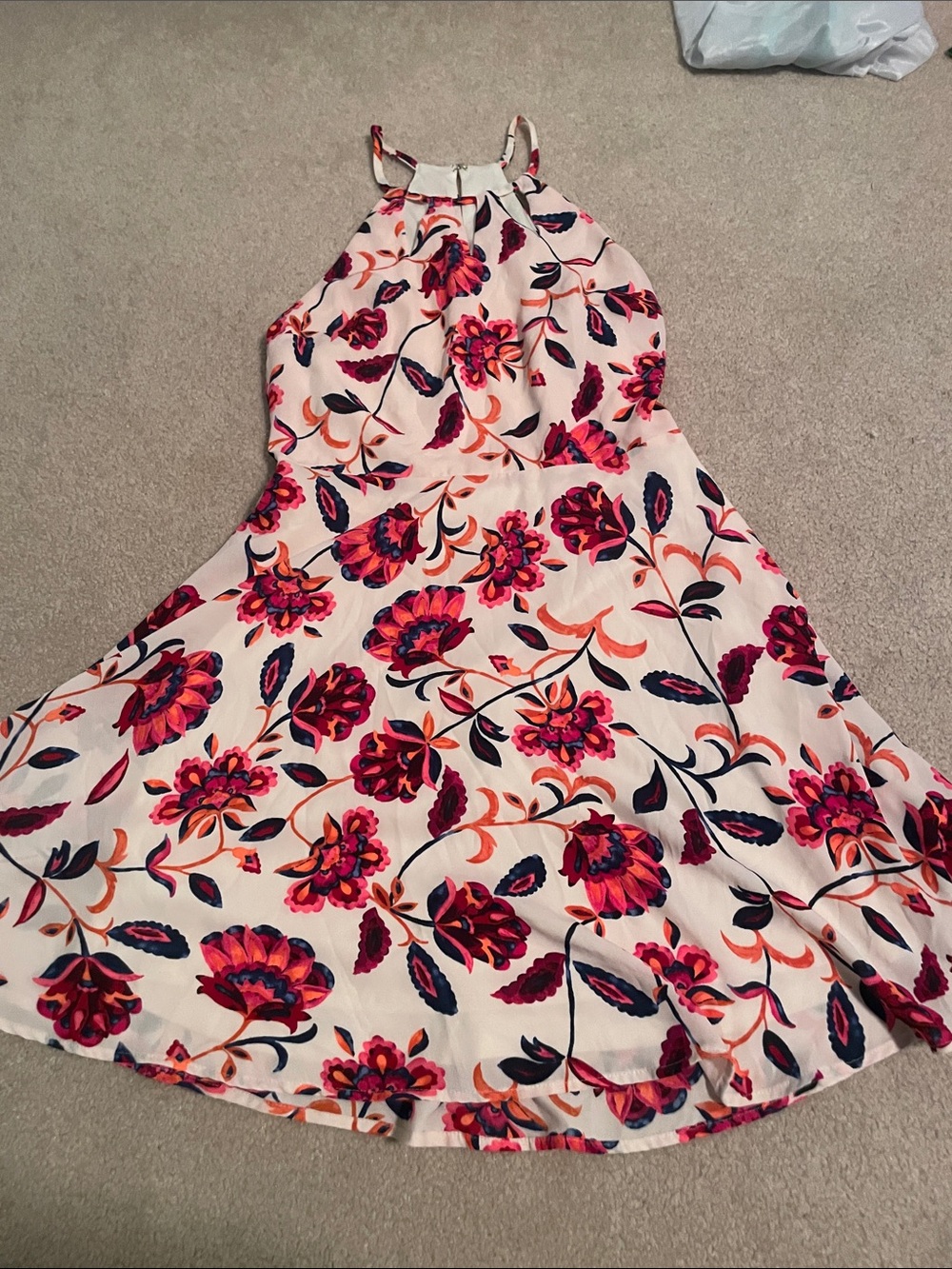 Express Cream Dress with Pink, Navy & Orange Floral Accents